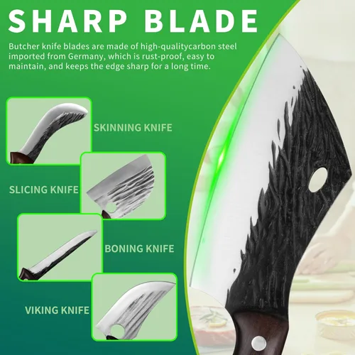 Miniatura 5 de FULLHI Juego de 17 piezas de cuchillos de carnicero y chef, incluye funda, cuchillo de cocina de acero de alto carbono, espiga completa, cuchillo