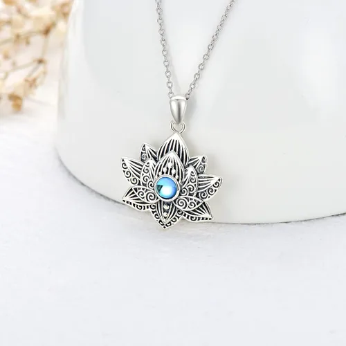 Miniatura 2 de YAFEINI Buddha Lotus Necklace Sterling Silver Moonstone Lotus Flower Pendant Yoga Spiritual Jewelry Gifts for Women