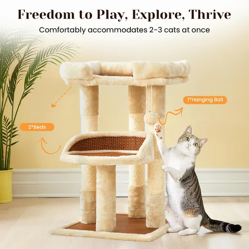 Miniatura 5 de Fansafurn Árbol de varios niveles para gatos de interior, torre moderna para gatos con camas dobles y postes rascadores, árbol para gatos grandes