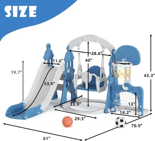 Miniatura 7 de XJD - Juego de tobogán y columpio 6 en 1 para niños pequeños, tobogán para niños de 1 año en adelante, juego de exterior para niños pequeños con aro