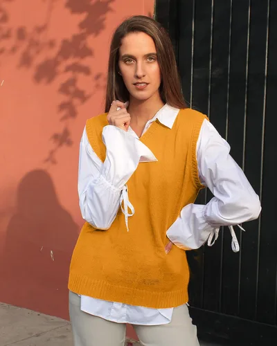 Miniatura 3 de TINKUY PERU - Chaleco de lana de alpaca con cuello en V para mujer, S-4XL