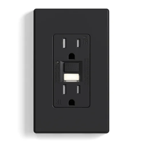 ELEGRP Toma GFCI con luz nocturna, toma eléctrica GFI de autoprueba de 15 amperios, diseño más delgado, receptáculo GFCI resistente a manipulación,