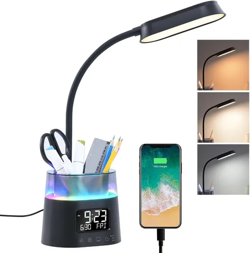 Miniatura 8 de WILIT Lámpara de escritorio LED para dormitorio universitario, lámpara de estudio para estudiantes con puerto de carga USB, soporte para bolígrafos