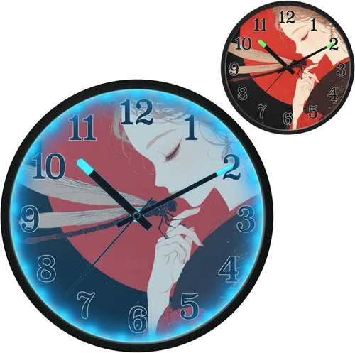 Miniatura 2 de Battery Operated Silent Non-Ticking Clock Luminous Voice-Activated Wall Clock Retro Dragonfly Anime Chinese Style 12 Inch Decorative for Kitchen