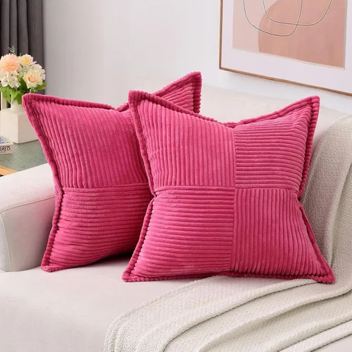 Miniatura 15 de HAUSSY Paquete de 2 fundas de almohada de 22 x 22 pulgadas, fundas decorativas de pana suave, estilo bohemio a rayas sólidas, fundas de cojín