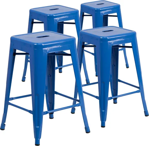 Miniatura 16 de Taburete de 24 pulgadas de alto para interior y exterior con asiento cuadrado., Metal, Negro