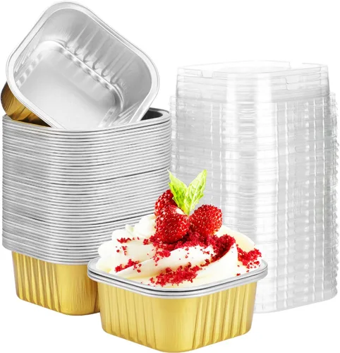 Miniatura 13 de EUSOAR Vasos para hornear, 50 unidades de 5 onzas / 5.1 fl oz de papel de aluminio para muffins, tazas de crema brulee con tapas, recipientes