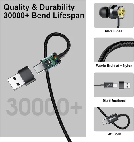 Miniatura 7 de Auriculares USB C con cable, auriculares intrauditivos para iPhone 16 15 Pro/iPad Pro/Samsung Galaxy S25/S24/S23 Ultra con micrófono, auriculares