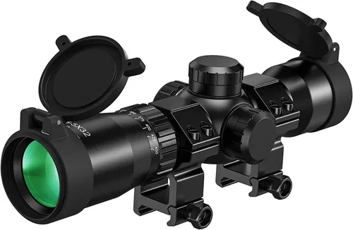 CVLIFE Ballesta de 1.5-5x32, retícula balística de vidrio grabado de 20-100 yardas, ballesta iluminada roja y verde para caza con anillos de alcance