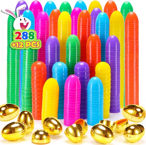 288 huevos de Pascua – 2.36 pulgadas de colores brillantes huevos de Pascua de plástico vacíos incluyen 18 huevos dorados perfectos para la caza de