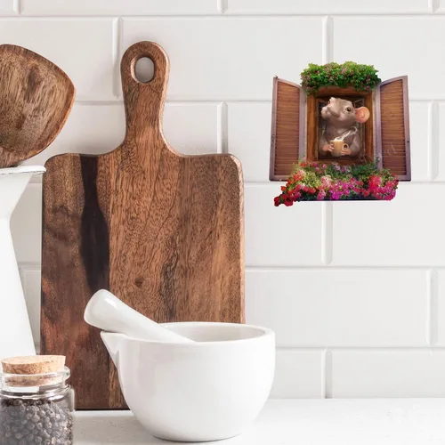 Miniatura 2 de Pegatina con agujero de ratón, adhesivo de pared extraíble, decoración de cocina, amante del café, refrigerador, diversión, agujero de ratón
