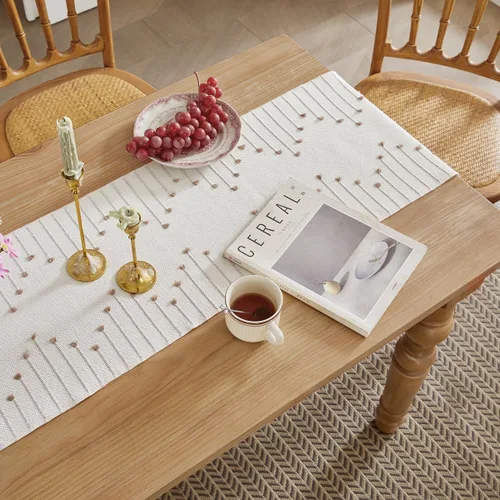 Miniatura 3 de Wracra Camino de Mesa Bohemio, Caminos de Mesa de Macramé Tejidos de Algodón Natural de 48 Pulgadas de Largo para Decoración del Hogar de Granja