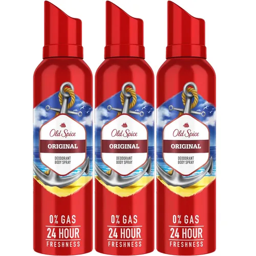Old Spice Spray corporal desodorante original, paquete de 3 unidades eliminador de olores para hombres, 24 horas de duración, antitranspirante sin