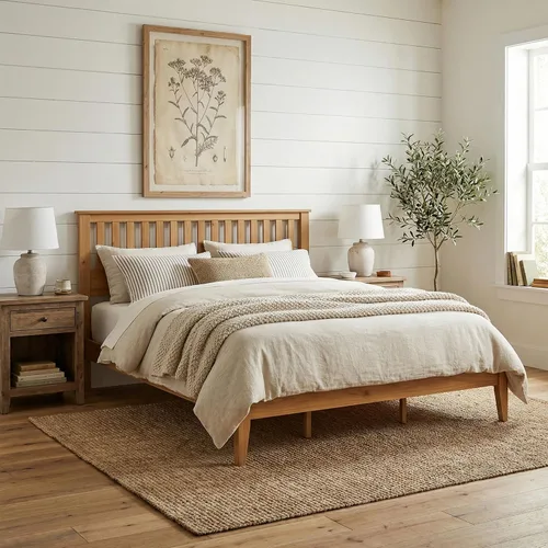 Miniatura 5 de ComfIQ Cama de plataforma de madera maciza con listones de madera, marco duradero, no requiere somier, amplio almacenamiento debajo de la cama, Pino
