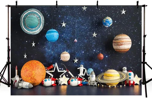 MEHOFOND Fondo de fotografía del espacio exterior de 7 x 5 pies, universo, planeta, estrella, galaxia, astronauta, cohete, decoración de fiesta de