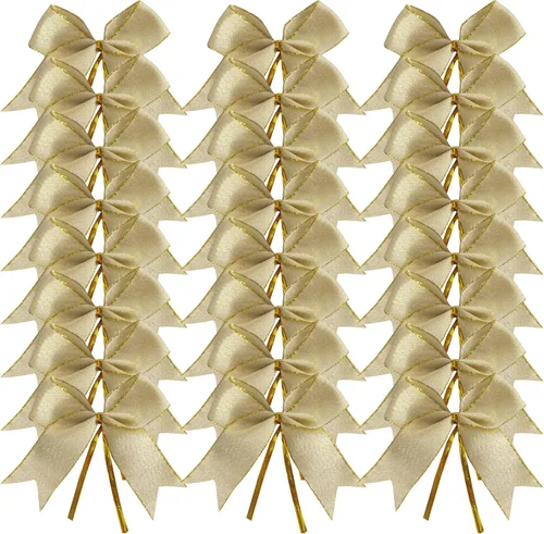 Miniatura 2 de 50 lazos de oro blanco de 3-1/2 pulgadas con lazos giratorios para envolver regalos, embalaje, decoración de Navidad (W.Gold)