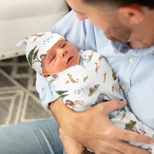 Miniatura 3 de Sweet Jojo Designs Jungle Animals - Conjunto de manta para bebé unisex con diseño de capullo y gorro para recién nacido, conjunto de manta para ir a