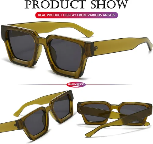 Miniatura 113 de AIEYEZO Gafas de sol cuadradas para mujeres y hombres, gafas de sol cuadradas con montura gruesa, estilo de diseñador simple