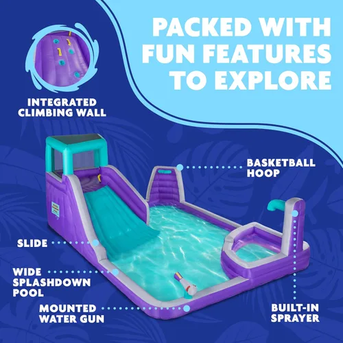 Miniatura 2 de Sunny & Fun - Parque inflable de cuatro esquinas, resistente para diversión al aire libre, pared de escalada, tobogán y piscina profunda, fácil