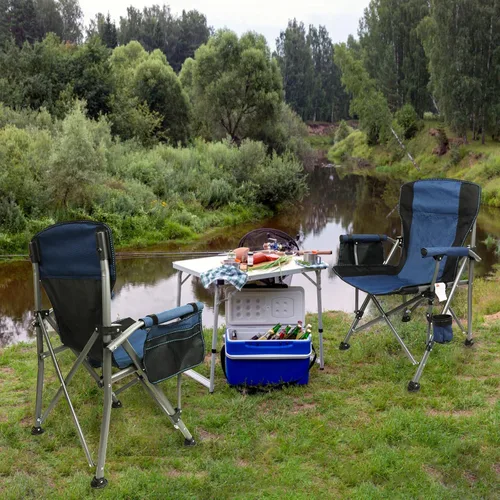 Miniatura 2 de Silla de Campamento para Adultos de Servicio Pesado, Sillas Portátiles para Patio y Césped al Aire Libre, Soporta 350 Libras, Respaldo Alto Azul