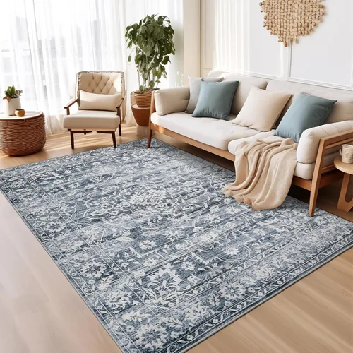 Miniatura 50 de Soalmost Alfombras de área de 5 x 7 pies para sala de estar, alfombras lavables florales beige para comedor, dormitorio, oficina en casa, alfombra
