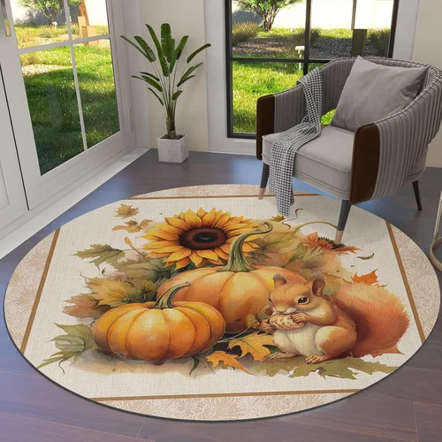 Alfombra redonda vintage de Acción de Gracias de 3 pies, lavable para interiores y exteriores, para dormitorio, cocina, sala de estar, oficina, área