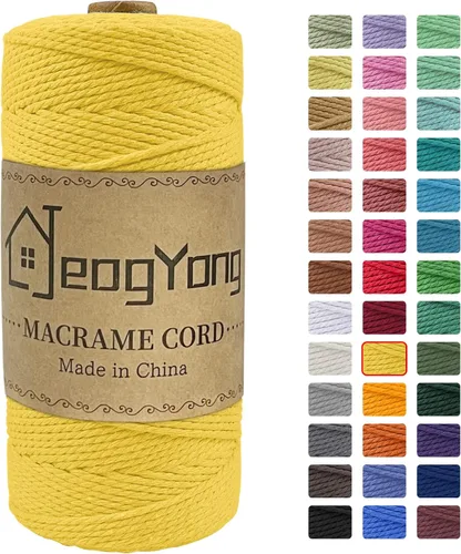 Miniatura 32 de JeogYong Cuerda de macramé de 0.078 pulgadas x 218 yardas, cuerda de algodón natural torcida de 3 hebras, cuerda de algodón de color para colgar Café