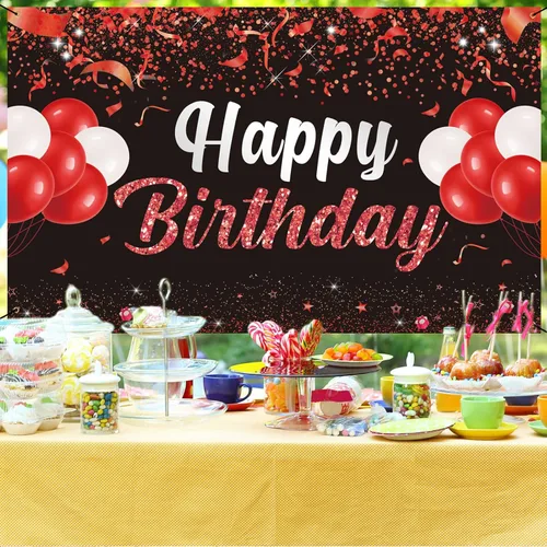 Miniatura 4 de Trgowaul Fondo de pancarta de feliz cumpleaños, decoración de fiesta de cumpleaños rojo y negro, suministros de fiesta de cumpleaños, niños, hombres