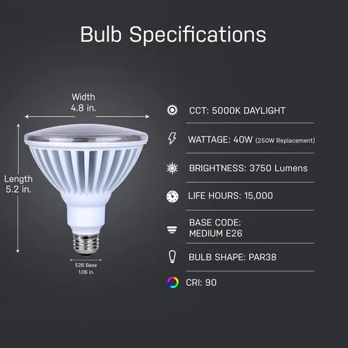 Miniatura 2 de Feit Electric Bombilla LED PAR38 del anochecer al amanecer, 3750 lúmenes, fotocélula integrada, 40 W, bombilla de inundación equivalente a 250 W