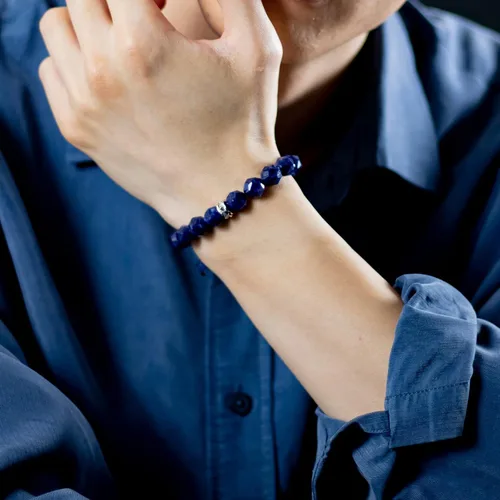 Miniatura 7 de AWNL Men's Beaded Bracelet with Sterling Silver Charm Adjustable Drawstring 10mm Sodalite Red Tiger's Eye Natural Gemstone, 5.9''-7.5