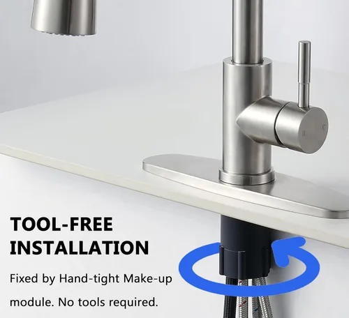 Miniatura 7 de Comllen Grifo de cocina con rociador extraíble, grifos de cocina de acero inoxidable de níquel cepillado, grifo comercial de arco alto de una sola