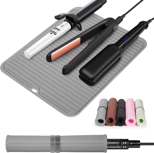 Miniatura 9 de Alfombrilla grande de silicona resistente al calor para herramientas de cabello: rizador, plancha, alisador de pelo - Funda portátil