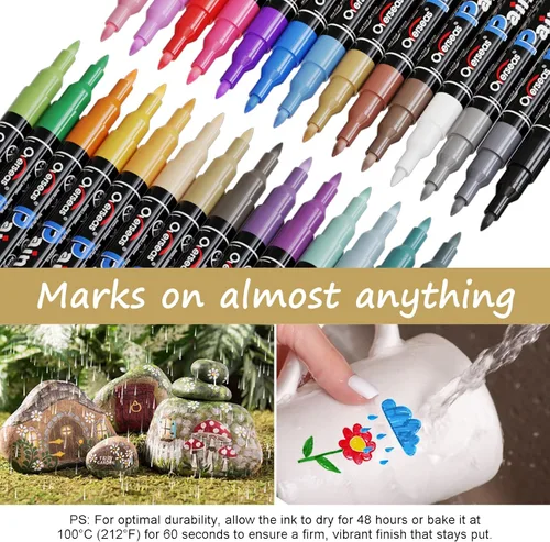 Miniatura 6 de Marcadores de Pintura Overseas - Marcadores Permanentes Blancos de Pintura Acrílica, Juego de 12, a Base de Agua, Impermeables, Punta Extrafina