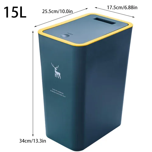 Miniatura 2 de Bote de basura de plástico de 15 litros con tapa, cubo de basura de plástico con cubierta de resorte de presión, cesta de basura moderna, contenedor