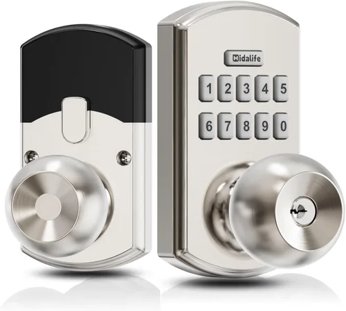 Miniatura 8 de Hidalife Pomo de puerta inteligente con teclado, cerradura de puerta de entrada sin llave de huellas dactilares para puerta delantera, modo de paso