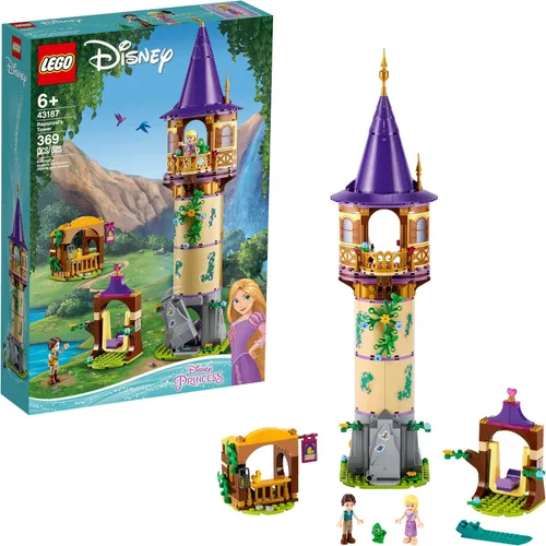 LEGO Disney Princess Rapunzel's Tower 43187 Kit de juguetes de construcción de castillo y juego con 2 mini muñecas de película enredada, idea de