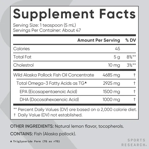 Miniatura 5 de Sports Research® Aceite de Pescado Omega-3, Botella de Vidrio de 8 oz - 4685mg de Aceite de Pescado de Abadejo de Alaska Capturado Silvestre por