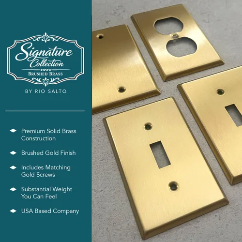 Miniatura 4 de Rio Salto BRASS - Cubierta de pared de metal dorado para toma de corriente o interruptor de luz, placa de pared resistente a la corrosión, cubierta