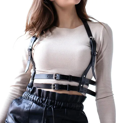 Miniatura 2 de eYLun Cinturón de cuero para mujer, cinturón de cintura estilo punk, ajustable, gótico, correas de cintura