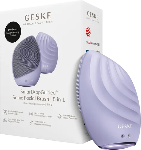 GESKE SmartAppGuided™ Cepillo facial sónico 5 en 1 | Cepillo de limpieza facial eléctrico vibratorio | Cepillo de silicona suave | Limpiador facial