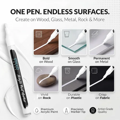 Miniatura 2 de Utillo Craft Bolígrafo de pintura negra (paquete de 3) marcadores de pintura negra mediana para metal, tela, madera, vidrio, papel, plástico, roca
