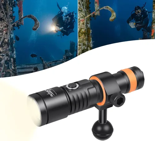 Miniatura 10 de ORCATORCH D530V 1200 lúmenes de luz de video subacuática, linterna de buceo de haz súper ancho de 120°, 2 modos con rótula ZJ18, IP68 impermeable