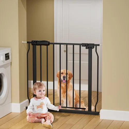 Miniatura 9 de Puerta extra ancha para bebé, puerta extra alta para perros, para escaleras, puertas, tensión de metal blanco, puertas de seguridad para mascotas