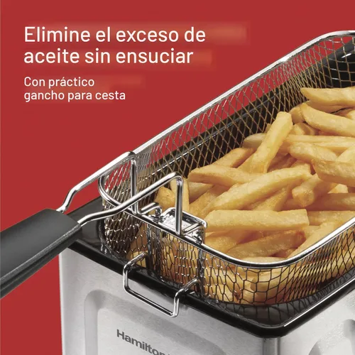 Miniatura 3 de Hamilton Beach 35032 Freidora eléctrica de estilo profesional, cesta de freír con ganchos, 1500 vatios, 3 litros, acero inoxidable