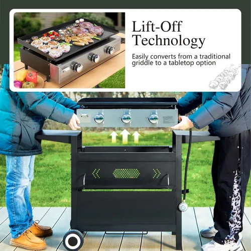 Miniatura 4 de Sophia & William Parrilla plana de 28 pulgadas con plancha de hierro fundido recubierto de cerámica, plancha de barbacoa de gas propano de 3