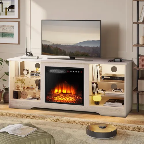 Miniatura 2 de LEMBERI Soporte de TV con Chimenea de 58 Pulgadas para TVs de hasta 65 Pulgadas, Consola con Chimenea Eléctrica de 18'' y Control Remoto, Centro
