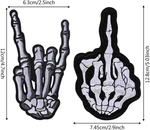 Miniatura 2 de Parche bordado de dedo de esqueleto, símbolo de mano de música de metal pesado, parches para coser o planchar para bricolaje, disfraz de punk rock