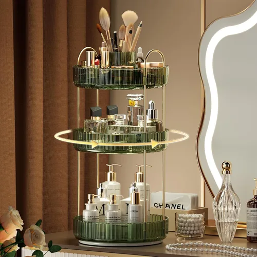 Miniatura 12 de YCIA&DONE Organizador de maquillaje giratorio para tocador, almacenamiento de maquillaje de gran capacidad, estante para el cuidado de la piel
