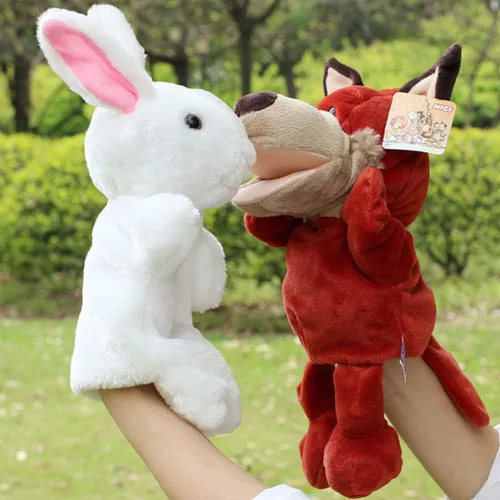 Miniatura 4 de Marionetas de mano de conejo de peluche para niños, adorables títeres de mano de animales para contar historias, juego imaginativo e interacción