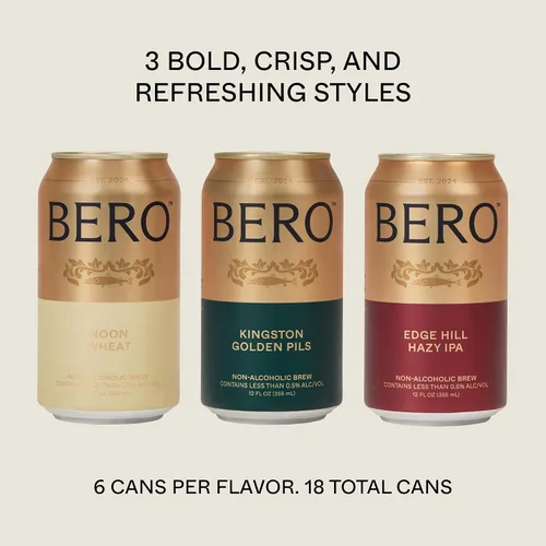 Miniatura 7 de BERO Kingston Golden Pils, Edge Hill Hazy IPA & Noon Wheat Variedad de Cerveza Sin Alcohol (3 x 6 Paquetes), 18 Latas de Cerveza Artesanal de Tom